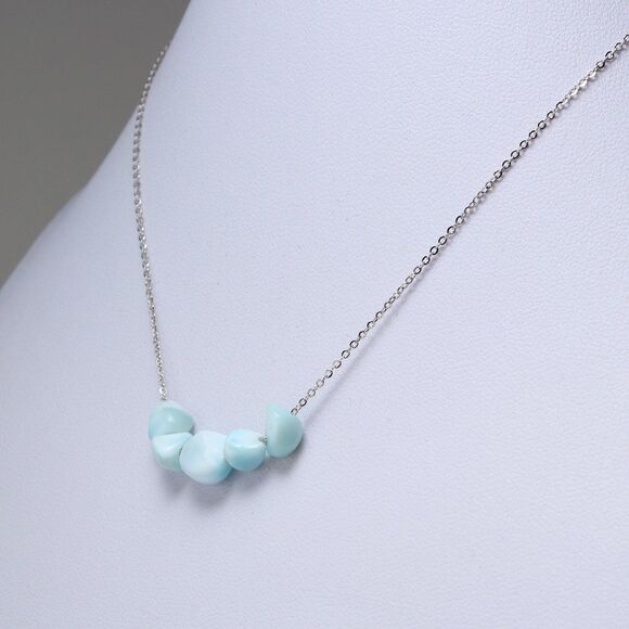 Larimar Gemstone Necklace Jewelry Curb Sterling Silver Chain Blue Larimar Stones - Picture 3 of 6